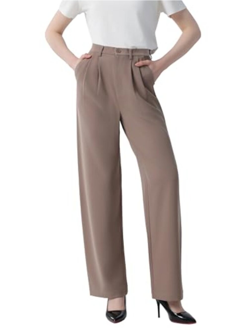 Women High Waist Straight Leg Dress Pants Office Work Trousers
